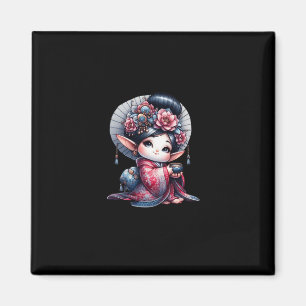 Adorable Geisha Gnome Illustration Magnet
