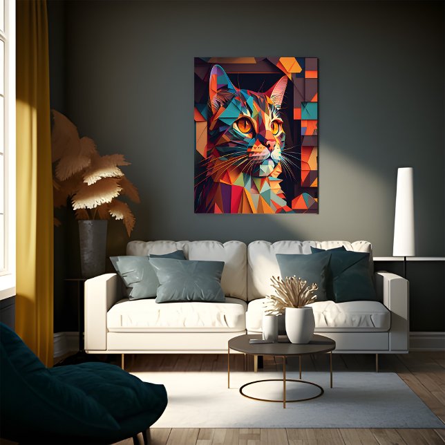 Adorable Geometric Colourful Cat Art Print Cubism (Creator Uploaded)