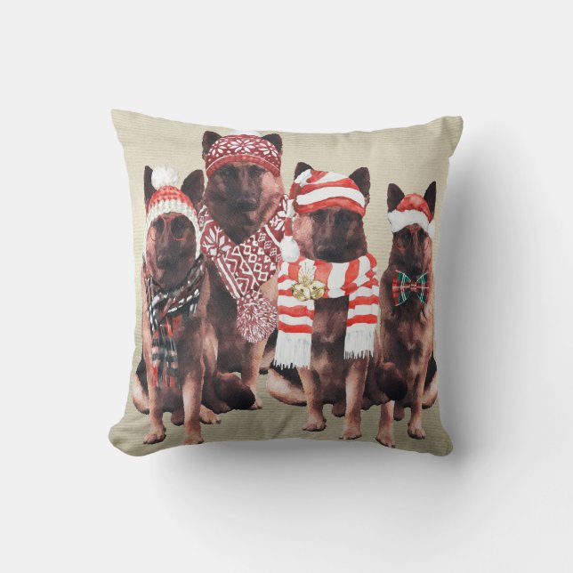Adorable German Shepherd Dog in Holiday Clothes Cushion (Front)