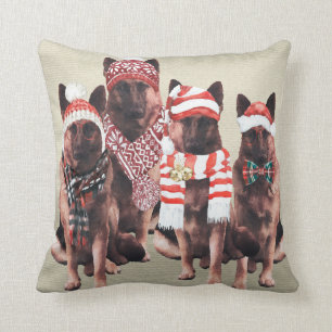 Adorable German Shepherd Dog in Holiday Clothes Cushion