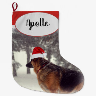 Adorable German Shepherd in Santa Hat Large Christmas Stocking
