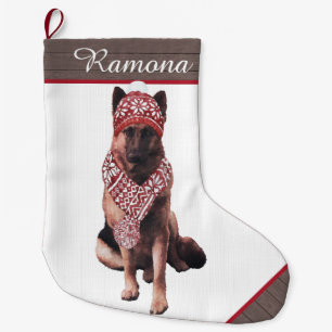 Adorable German Shepherd in Santa Hat Large Christmas Stocking