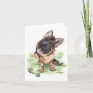 Adorable German Shepherd Puppy Cartoon Card