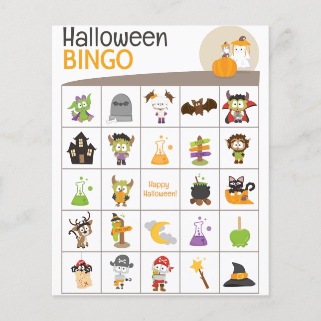 Adorable Ghost & Bird Halloween BINGO Board! (Front)