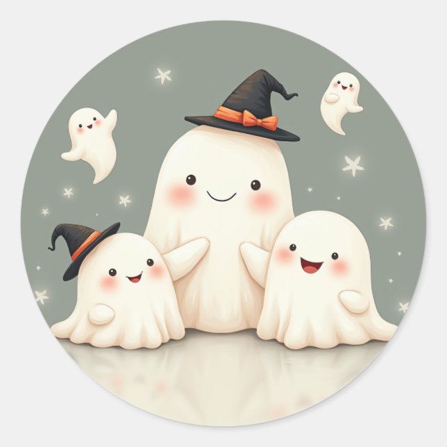 Adorable Ghost Family Classic Round Sticker (Front)
