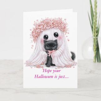Adorable Ghost & Kitten Halloween Card