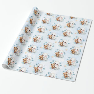 Adorable Ghost & Stars Halloween Theme Baby Shower Wrapping Paper