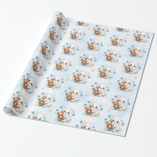 Adorable Ghost & Stars Halloween Theme Baby Shower Wrapping Paper