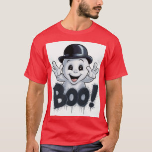 Adorable Ghost with Bowler Hat and 'BOO!' Graffiti T-Shirt