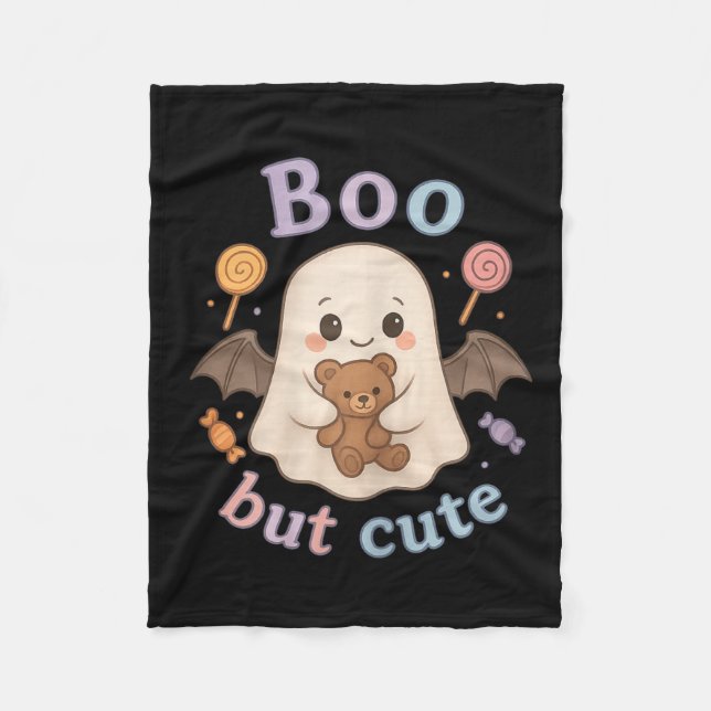 Adorable Ghost With Teddy Bear - Kawaii Soky Cute  Fleece Blanket (Front)
