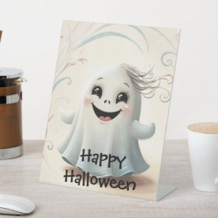 Adorable Ghostly Friend Halloween Design Pedestal Sign