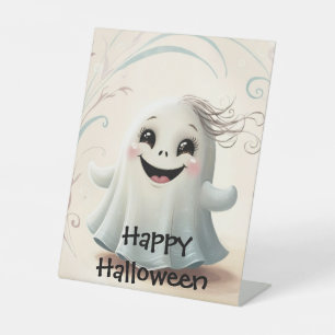 Adorable Ghostly Friend Halloween Design Pedestal Sign