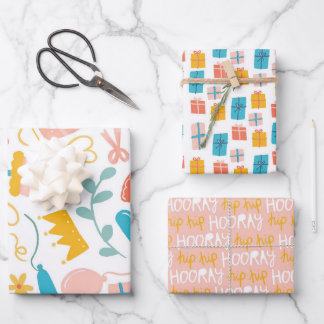 Adorable Gift Crown Hip Hip Hooray Wrapping Paper Sheet