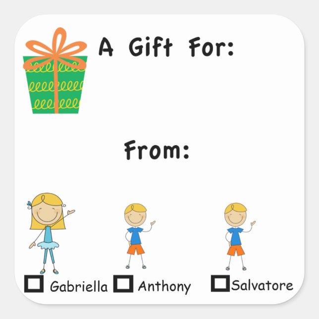 Adorable Gift Tag With Kids Names Sticker (Front)