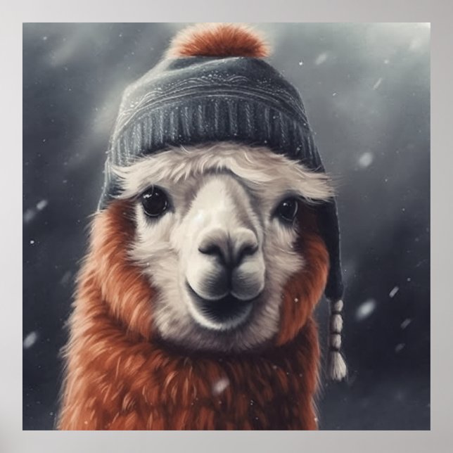Adorable  ginger alpaca wearing beanie  poster (Front)