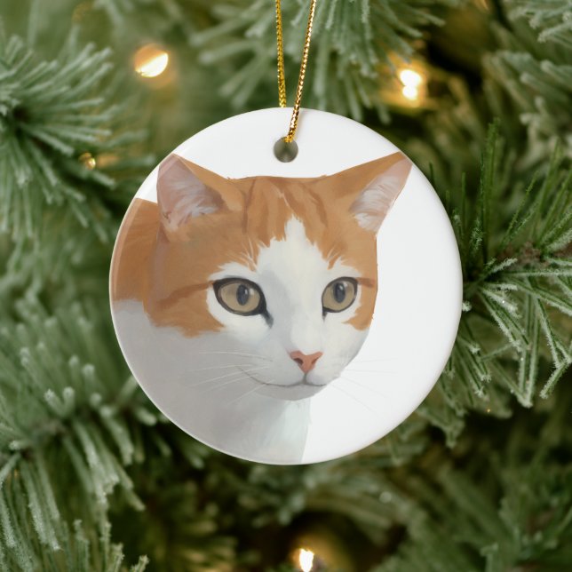Adorable Ginger Cat Art Ceramic Tree Decoration (Tree)
