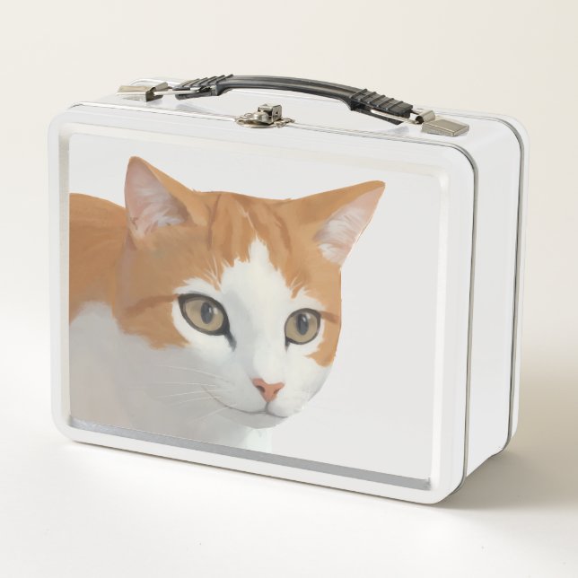 Adorable Ginger Cat Art Metal Lunch Box (Front)
