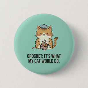 Adorable Ginger Cat Crochet Lover Yarn Ball Design 6 Cm Round Badge