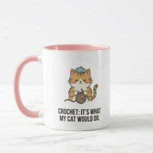 Adorable Ginger Cat Crocheting Cute Yarn Ball Art Mug