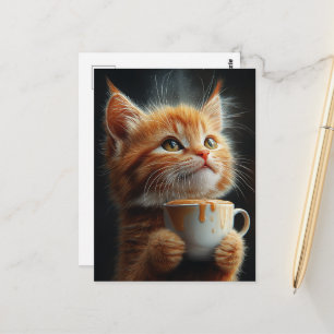Adorable Ginger Kitten With a Caramel Coffee Postcard