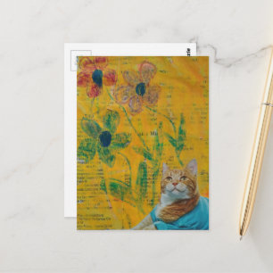 Adorable Ginger Kitty and flowers collage Postcard
