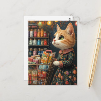Adorable Ginger Kitty Shopping For Groceries Postcard