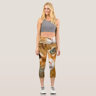 Adorable Ginger Tabby Cat Posing Pet Portrait Capri Leggings