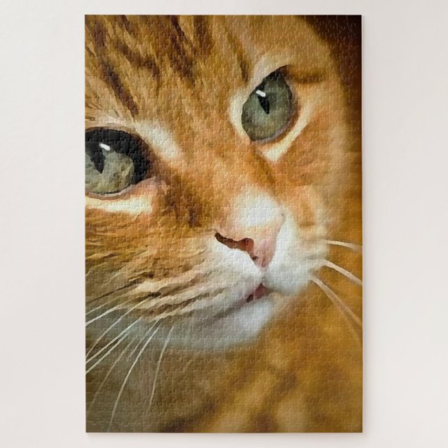 Adorable Ginger Tabby Cat Posing Pet Portrait Jigsaw Puzzle (Vertical)
