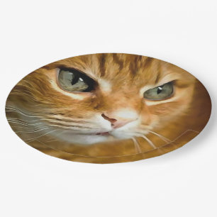 Adorable Ginger Tabby Cat Posing Pet Portrait Paper Plate