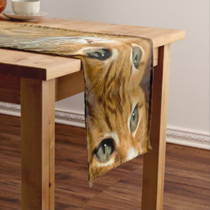 Adorable Ginger Tabby Cat Posing Pet Portrait Short Table Runner