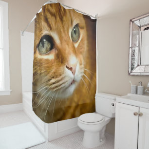Adorable Ginger Tabby Cat Posing Pet Portrait Shower Curtain