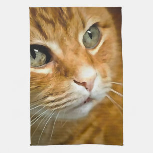 Adorable Ginger Tabby Cat Posing Pet Portrait Tea Towel