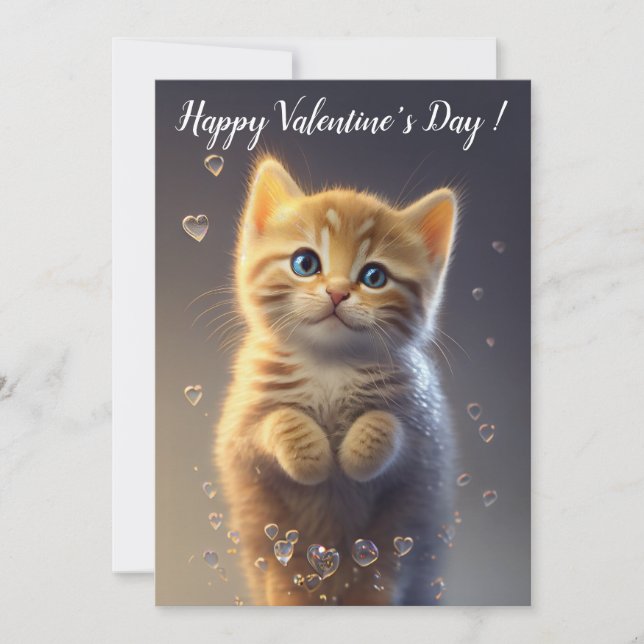 Adorable Ginger Tabby Valentine's Kitten Holiday Card (Front)