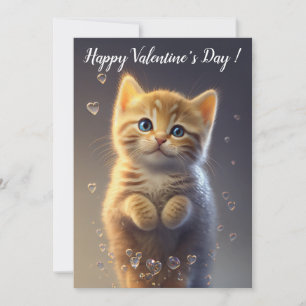 Adorable Ginger Tabby Valentine's Kitten Holiday Card