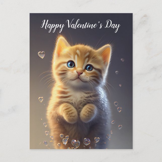 Adorable Ginger Tabby Valentine's Kitten Postcard (Front)