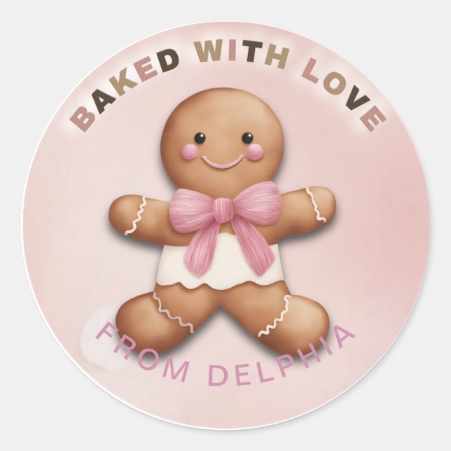 Adorable Gingerbread Personalised Baked With Love  Classic Round Sticker (Front)
