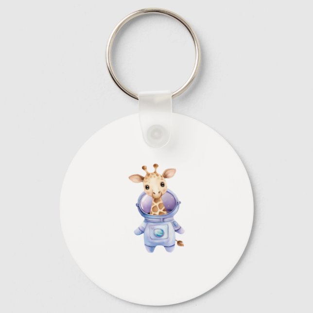 Adorable Giraffe Astronaut Illustration Classic T- Key Ring (Front)