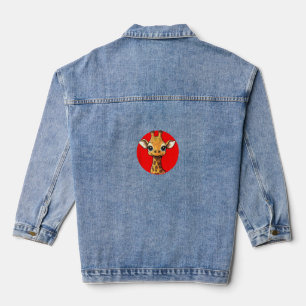 Adorable Giraffe Face Big Eyed Cartoon Art Denim Jacket
