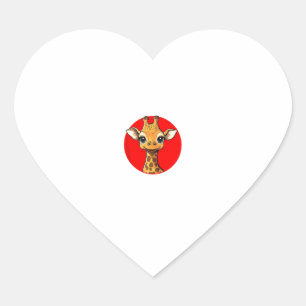 Adorable Giraffe Face Big Eyed Cartoon Art Heart Sticker