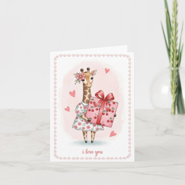 Adorable Giraffe Girl  Holiday Card (Front)