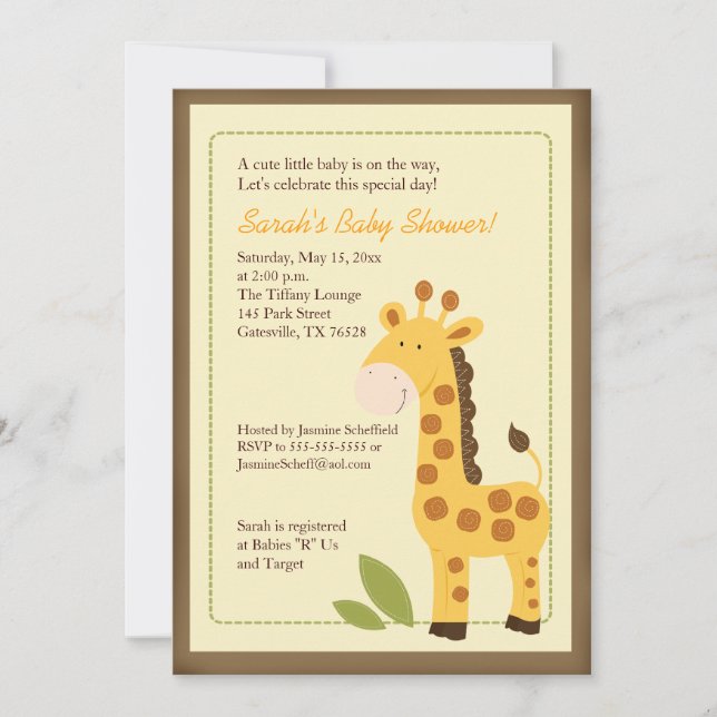Adorable Giraffe Jungle 5x7 Baby Shower Invitation (Front)
