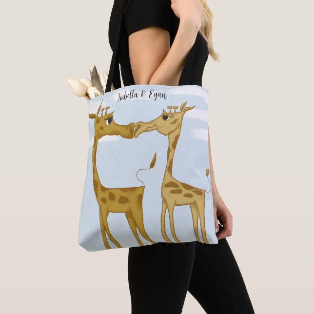 Adorable Giraffe Lovers  Tote Bag (Close Up)