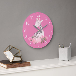 Adorable Giraffe Pink Floral Baby Nursery  Large Clock