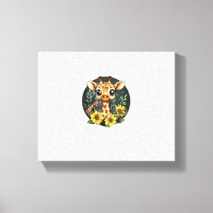Adorable Giraffe Surrounded By Colourful Blooms Canvas Print