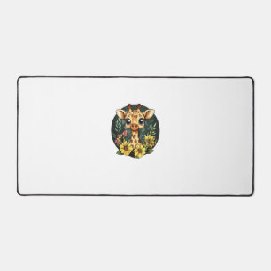 Adorable Giraffe Surrounded By Colourful Blooms Desk Mat