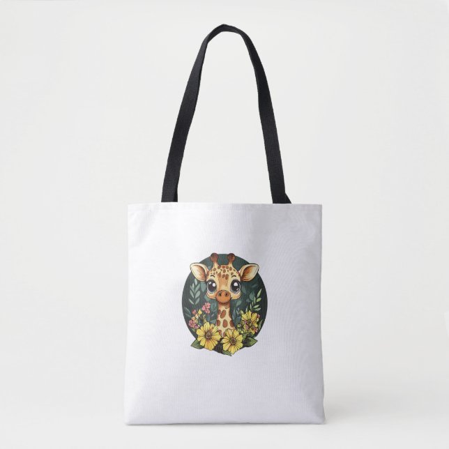 Adorable Giraffe Surrounded By Colourful Blooms  Tote Bag (Front)