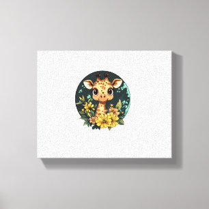 Adorable Giraffe Surrounded By Flowers _3 Canvas Print