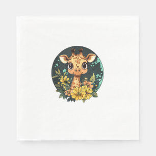 Adorable Giraffe Surrounded By Flowers _4 Napkin
