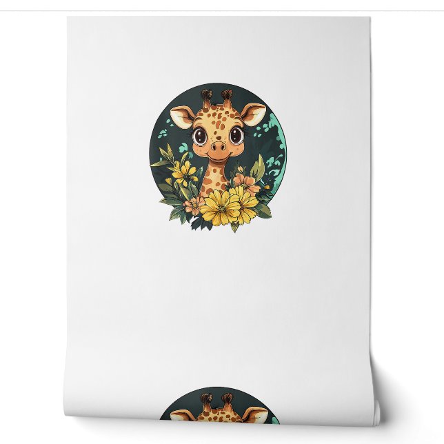 Adorable Giraffe Surrounded By Flowers _4 Wallpaper (Unrolling)