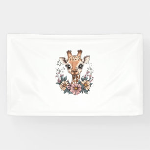 Adorable Giraffe Surrounded By Flowers _6 Banner